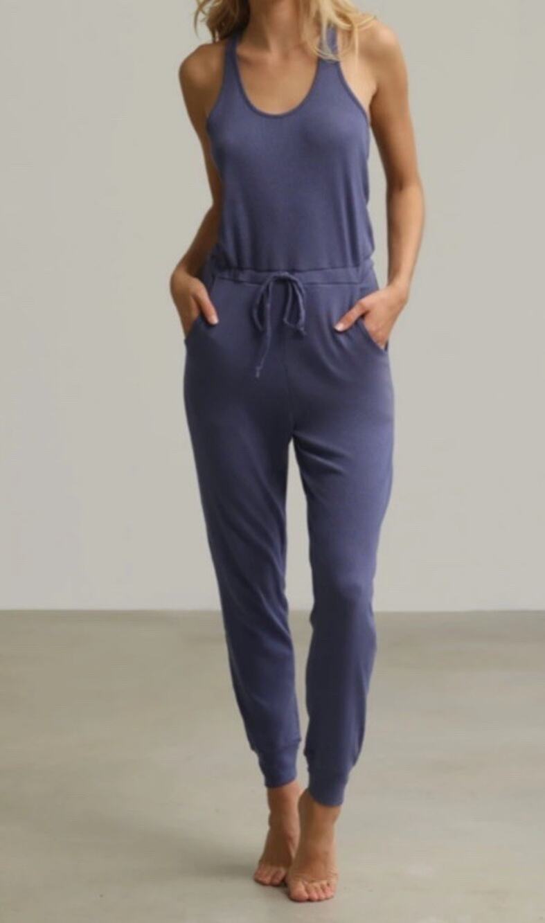 Commando Luxury Ribbed Racerback Jumpsuit New XS Blue Pima Cotton Loungewear
